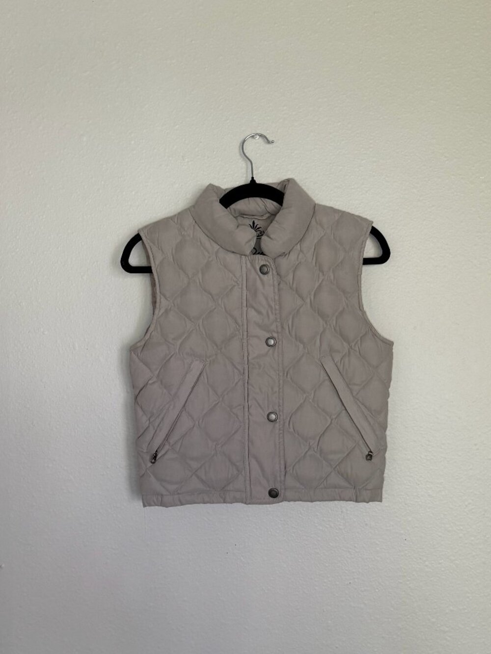 Vintage Roffe Gerry Down Vest Small Beige Puffer Diamond Quilted Ski Retro